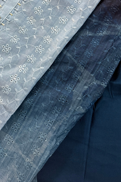 Ombre Blue Lace Embroidery Suit Set