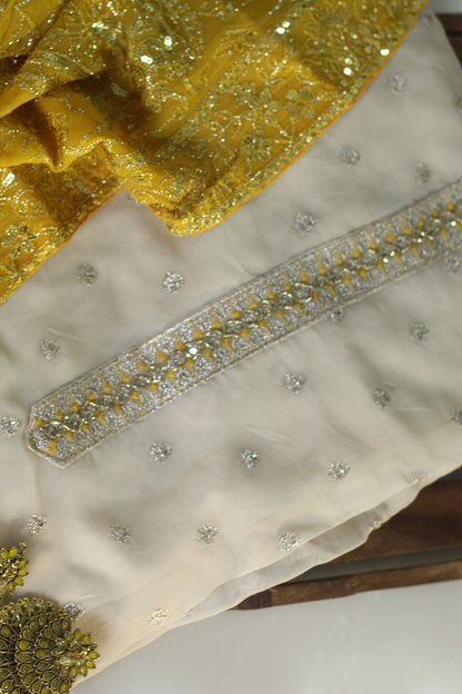 Organza Suit Set with Yellow Sequin Dupatta