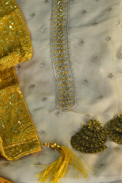 Organza Suit Set with Yellow Sequin Dupatta