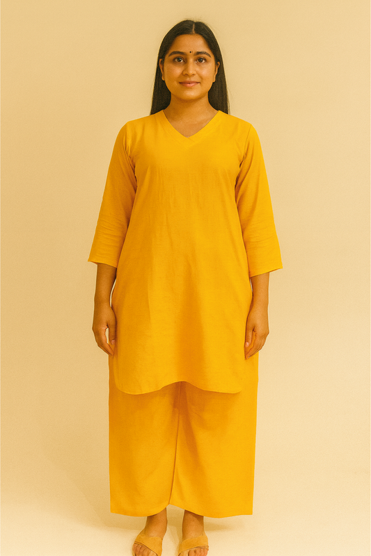 Yellow Cotton Palazzo Set