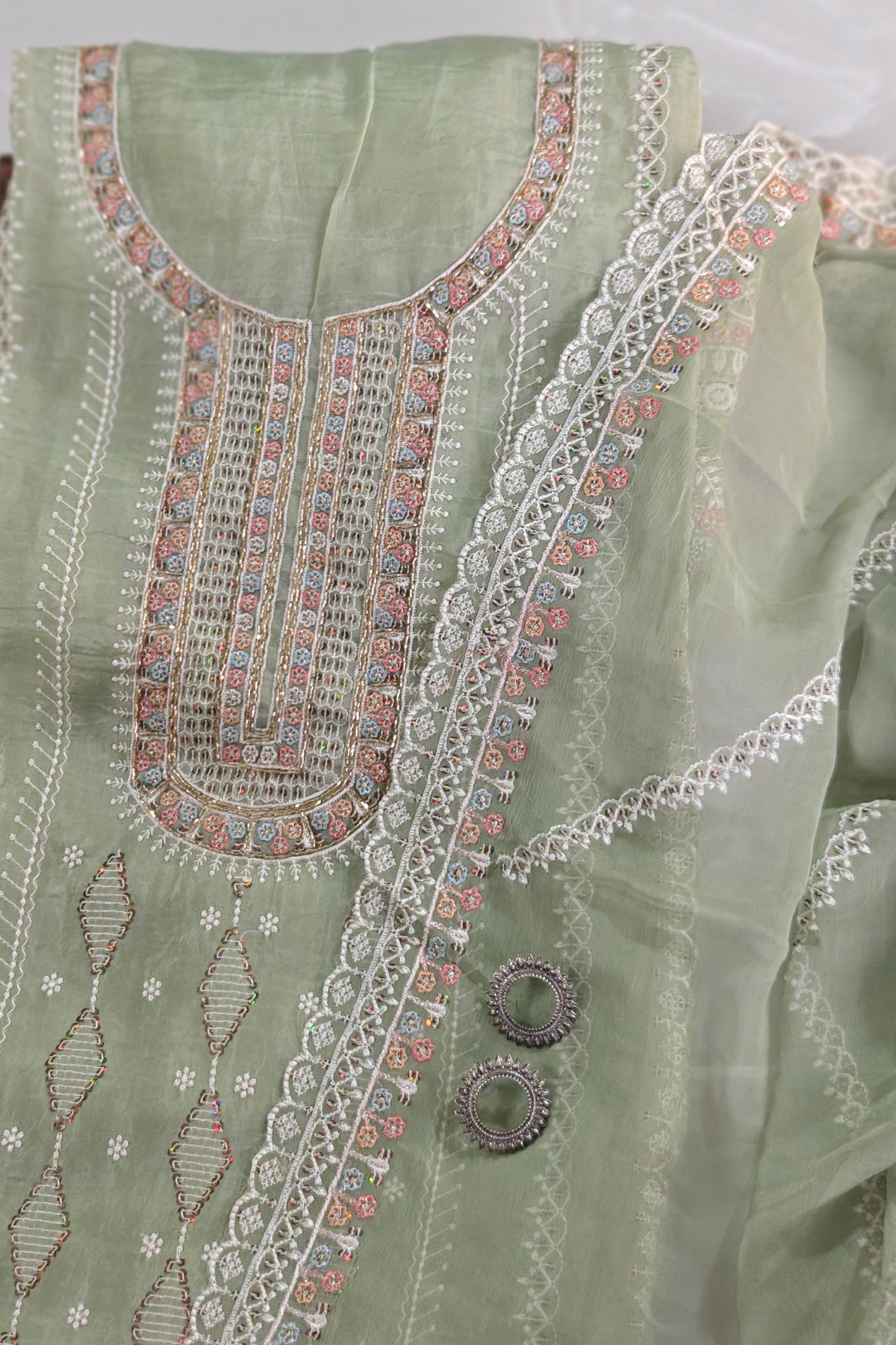 Green Glass Fabric Suit Set
