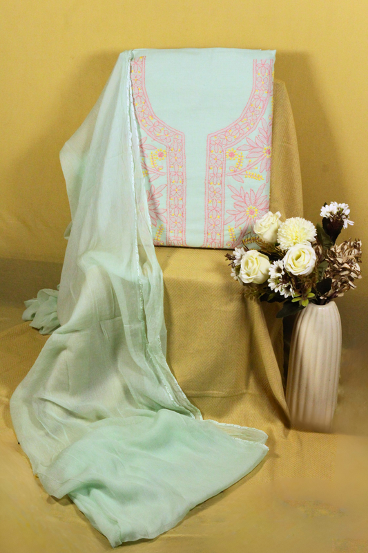 Chikankari Contrast Embroidered Suit Set
