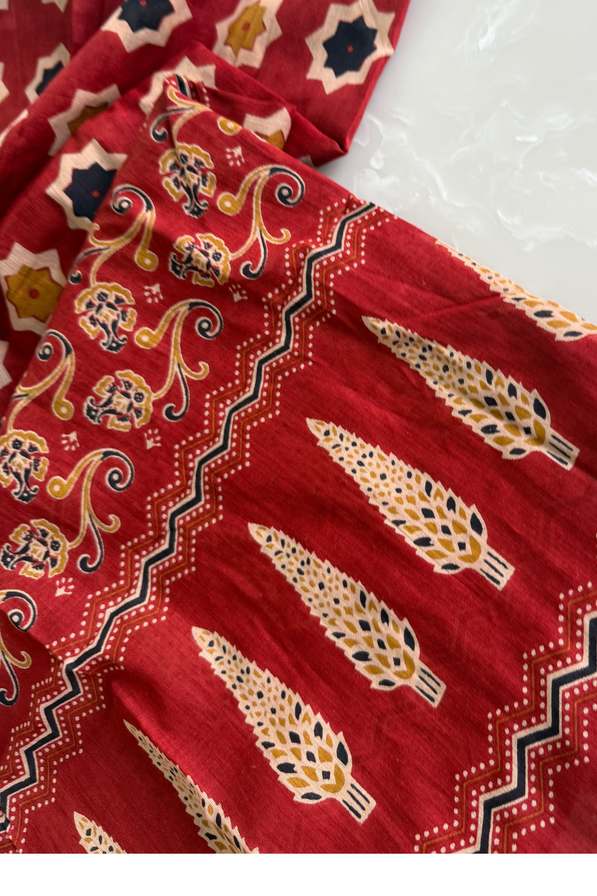 Ajrakh Patchwork Cotton Lace Suit