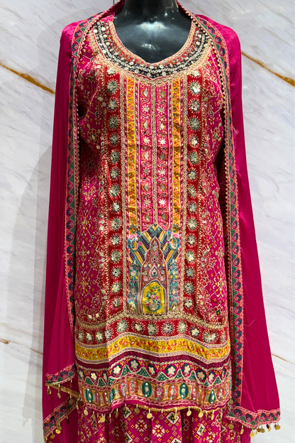 Magenta Chinon Gold Coin Tassles Sharara