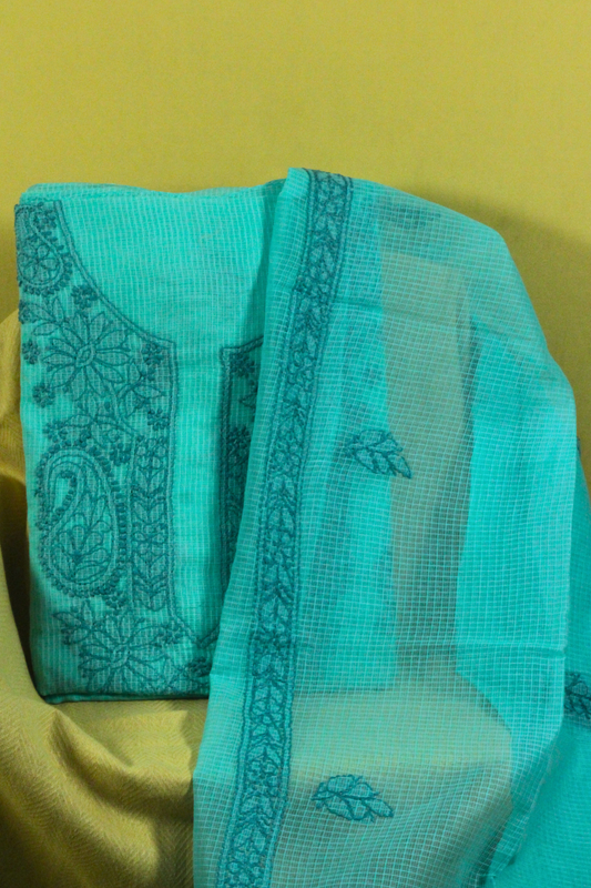 Chikankari Embroidered Kota Cotton Suit Set
