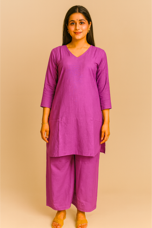 Purple Cotton Palazzo Set