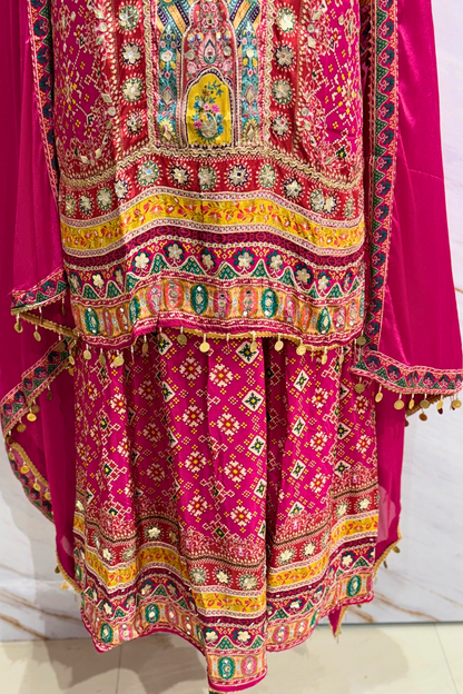 Magenta Chinon Gold Coin Tassles Sharara