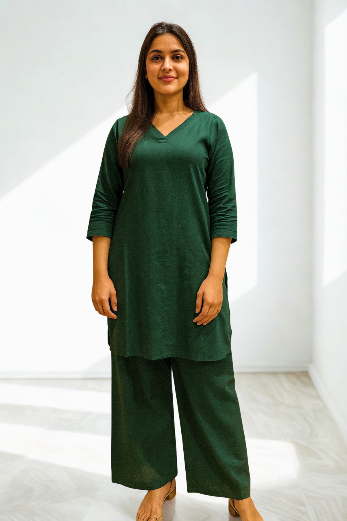 Forest Green Cotton Palazzo Set
