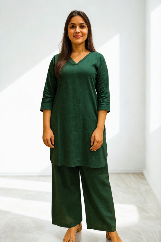 Forest Green Cotton Palazzo Set