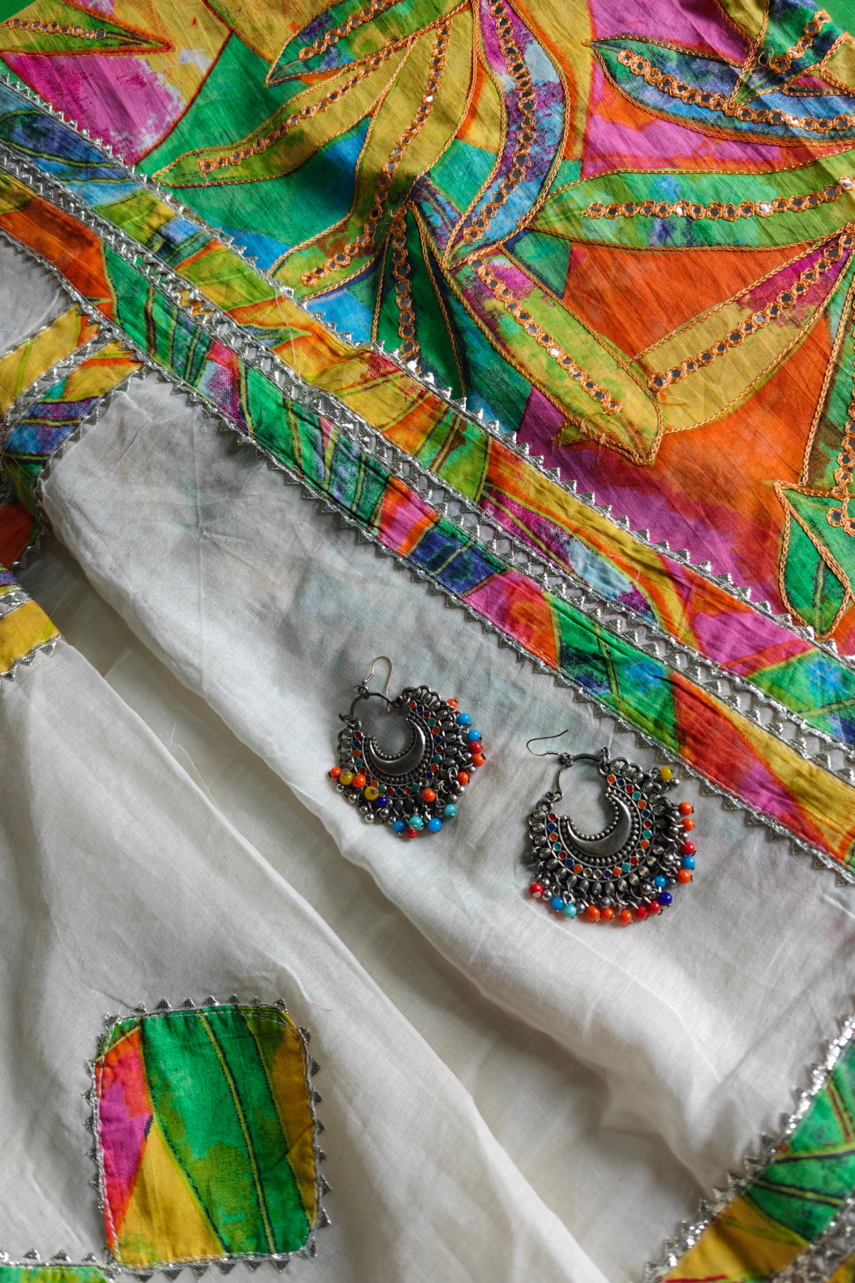 Tropical Leaf Print Suit Set with Gota Work