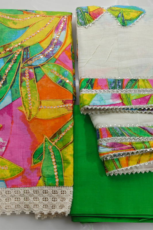 Tropical Leaf Print Suit Set with Gota Work