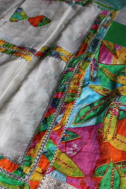 Tropical Leaf Print Suit Set with Gota Work