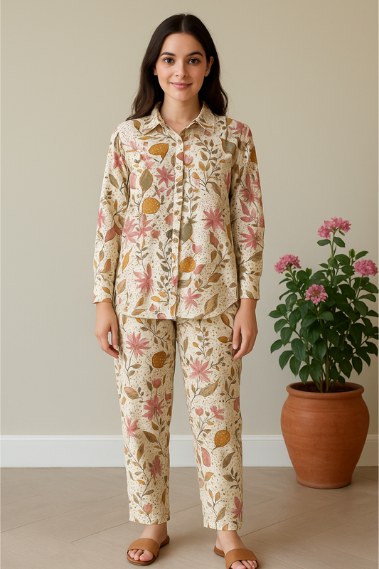 Floral Pink Botanical Print Cord Set