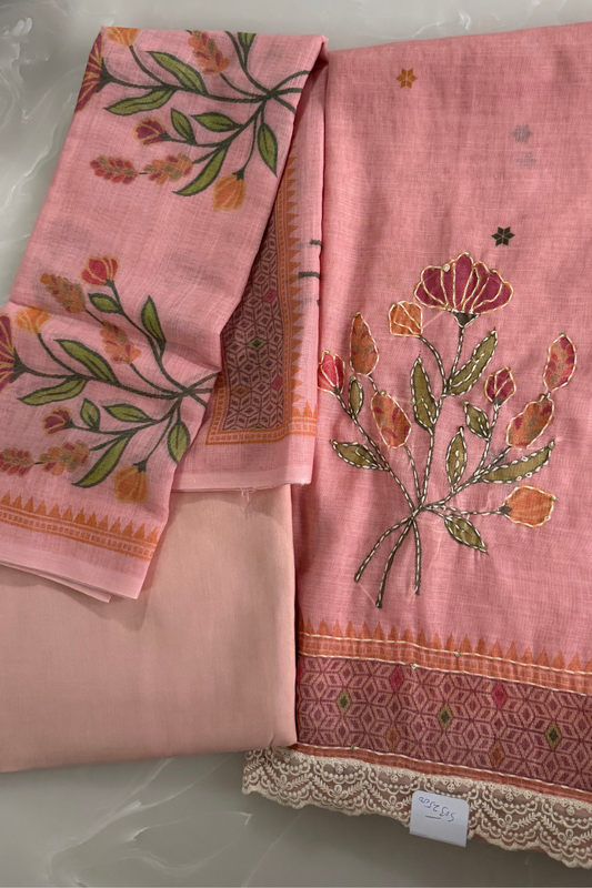 Pink Floral Embroidered Suit Set