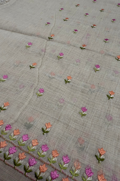 Natural Beige Floral Embroidered Suit Set