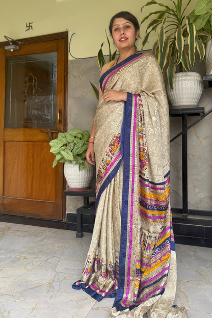 Cream Royal Barat Bamboo Silk Saree