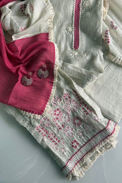 Mul Cotton Suit Set with Maroon Accents