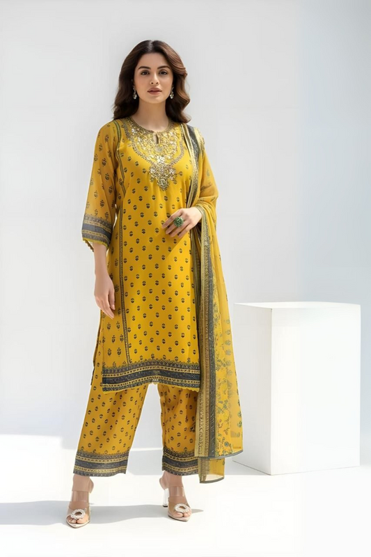 Mustard Soft Organza Farshi Salwar Set
