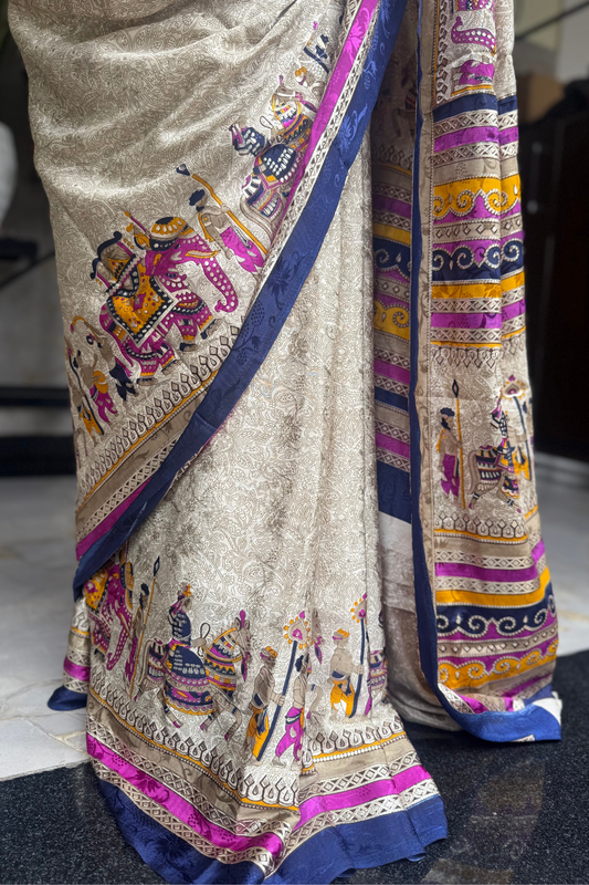 Cream Royal Barat Bamboo Silk Saree