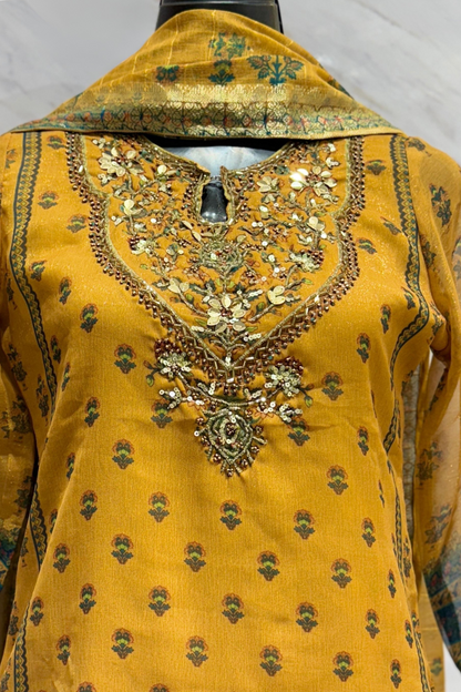 Mustard Soft Organza Farshi Salwar Set