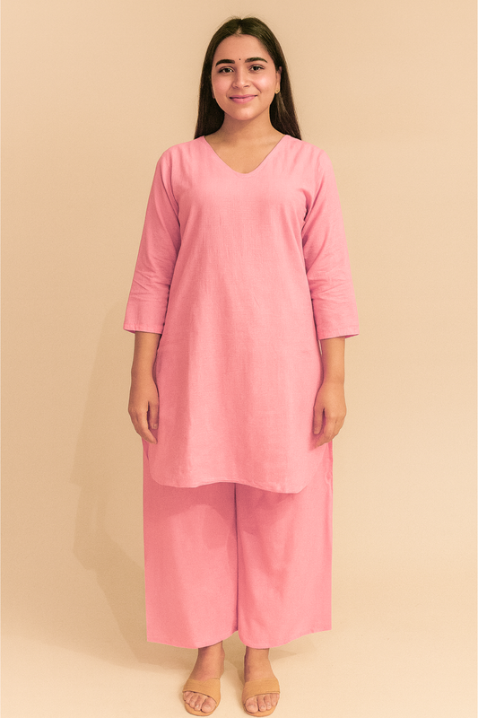 Pink Cotton Palazzo Set