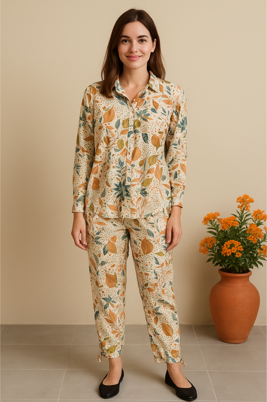 Floral Blue Botanical Print Cord Set