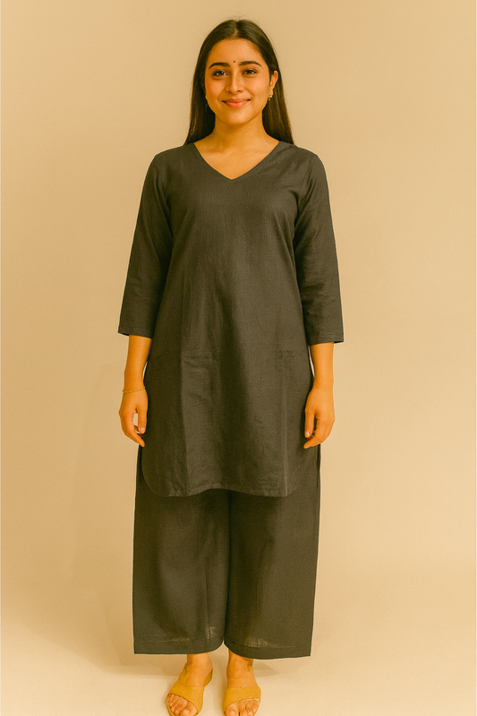Black Cotton Palazzo Set