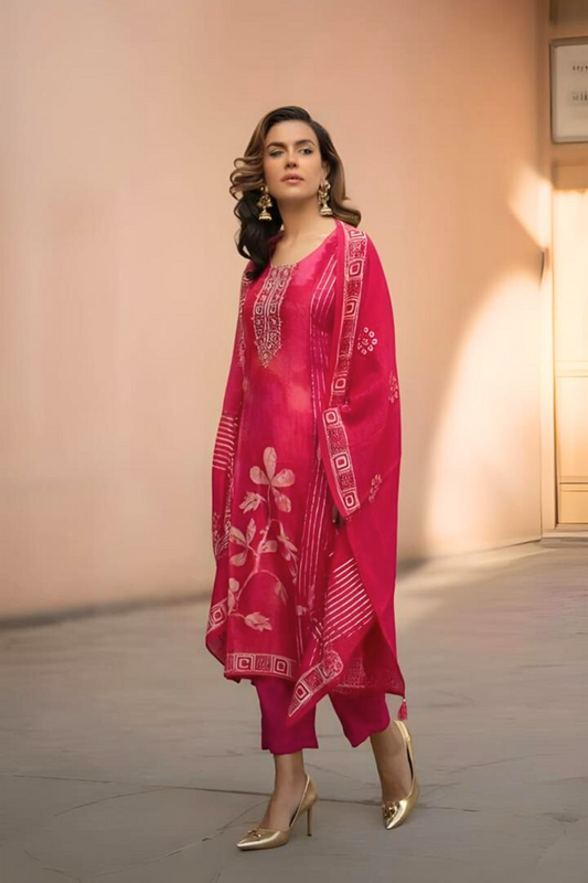 Pink Floral Crepe Suit