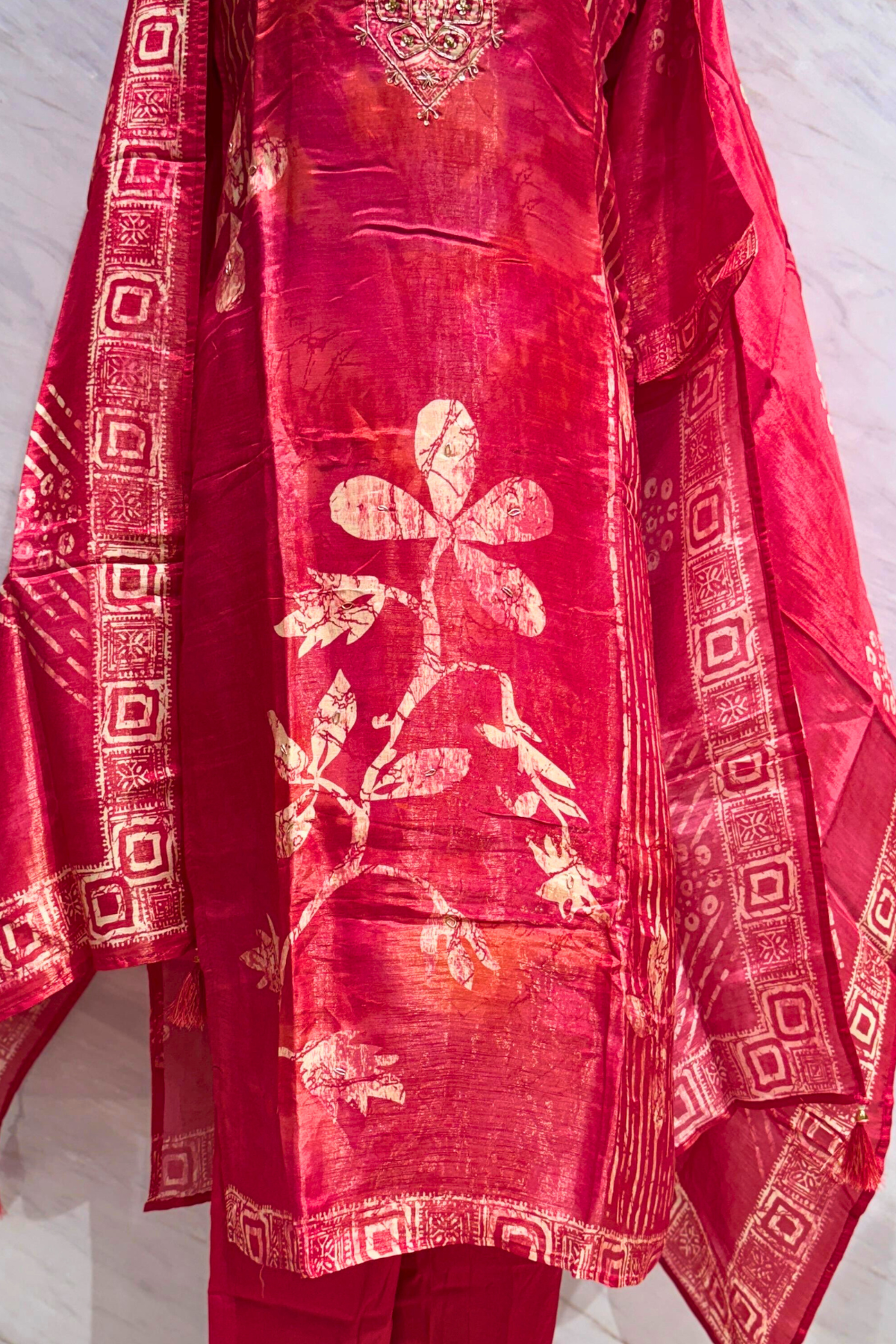 Pink Floral Crepe Suit