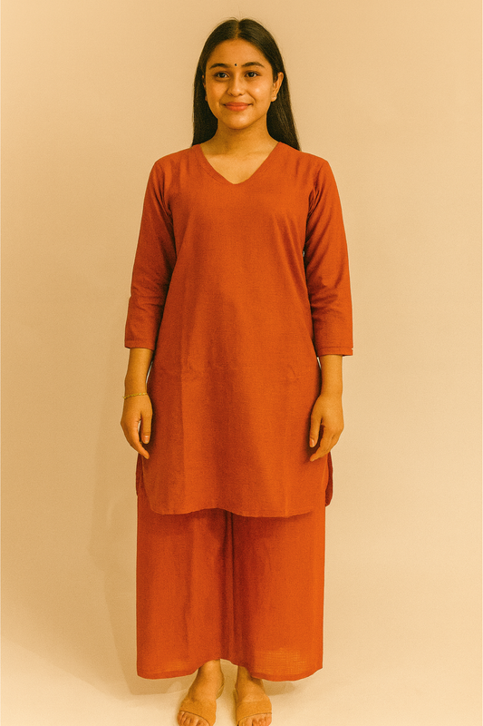 Rust Cotton Palazzo Set