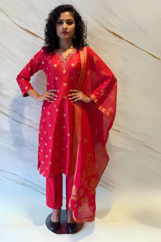 Red Gold Russian Silk Suit