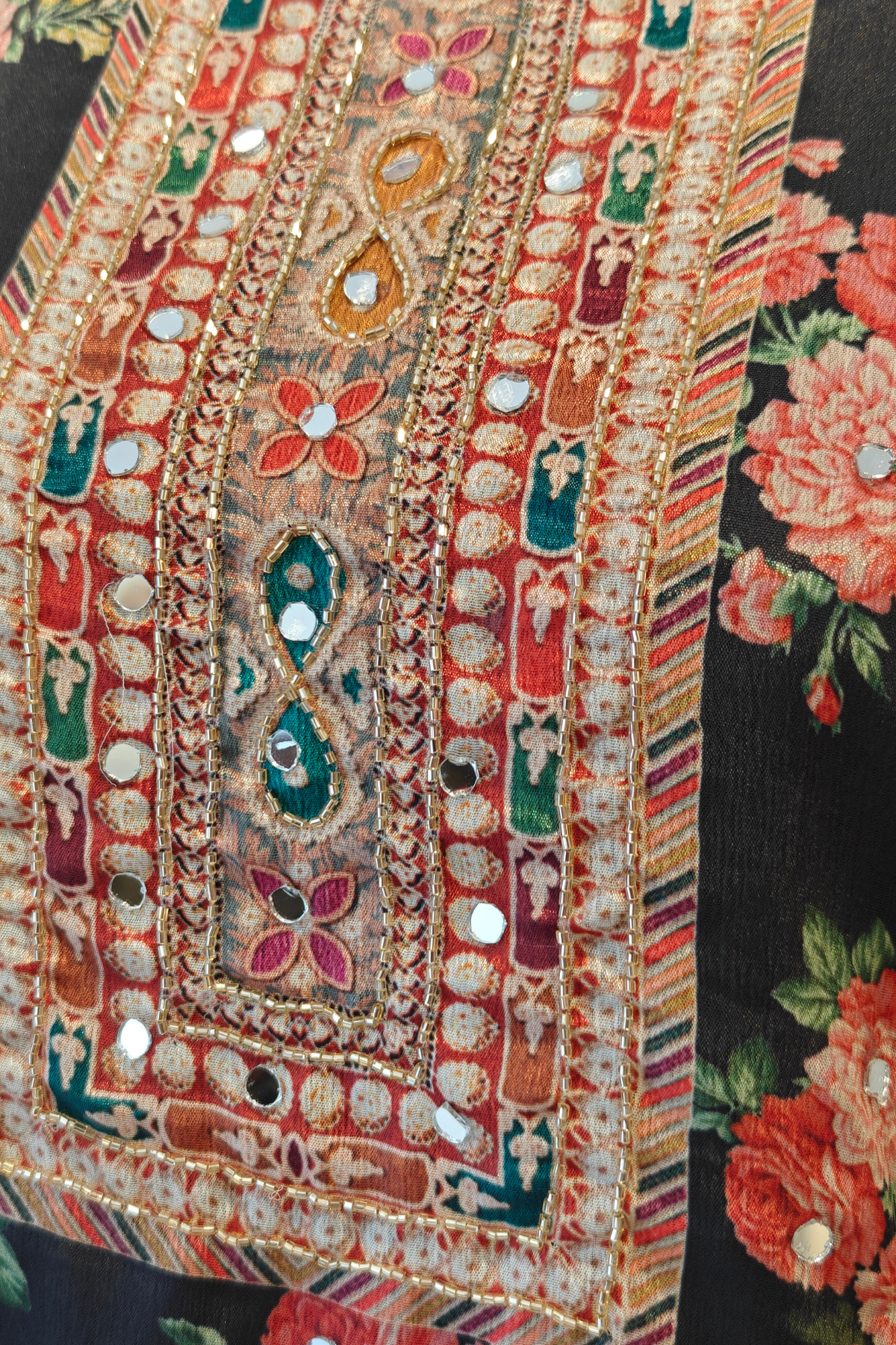 Black Rose Garden Digital Print Suit Set