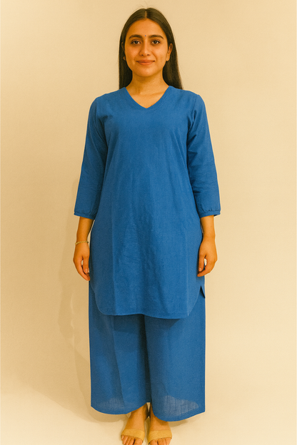 Blue Cotton Palazzo Set