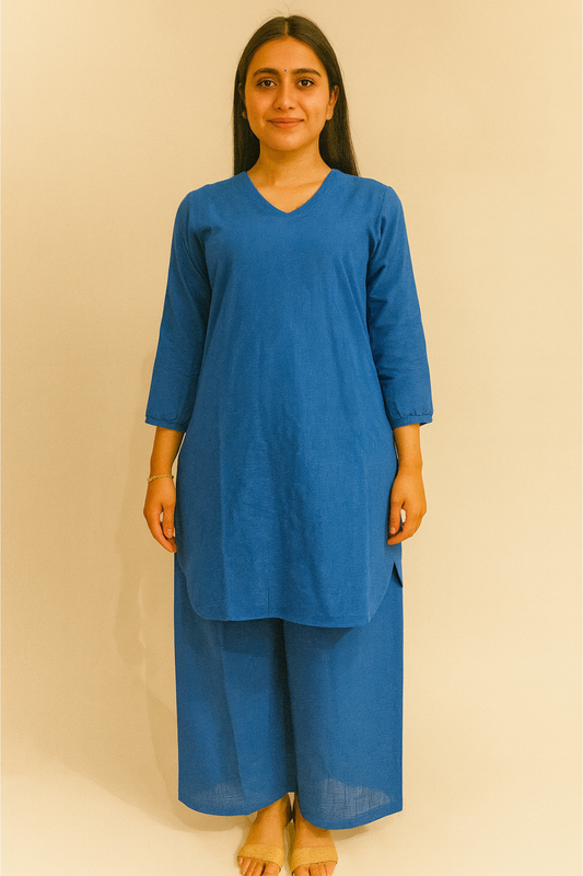 Blue Cotton Palazzo Set