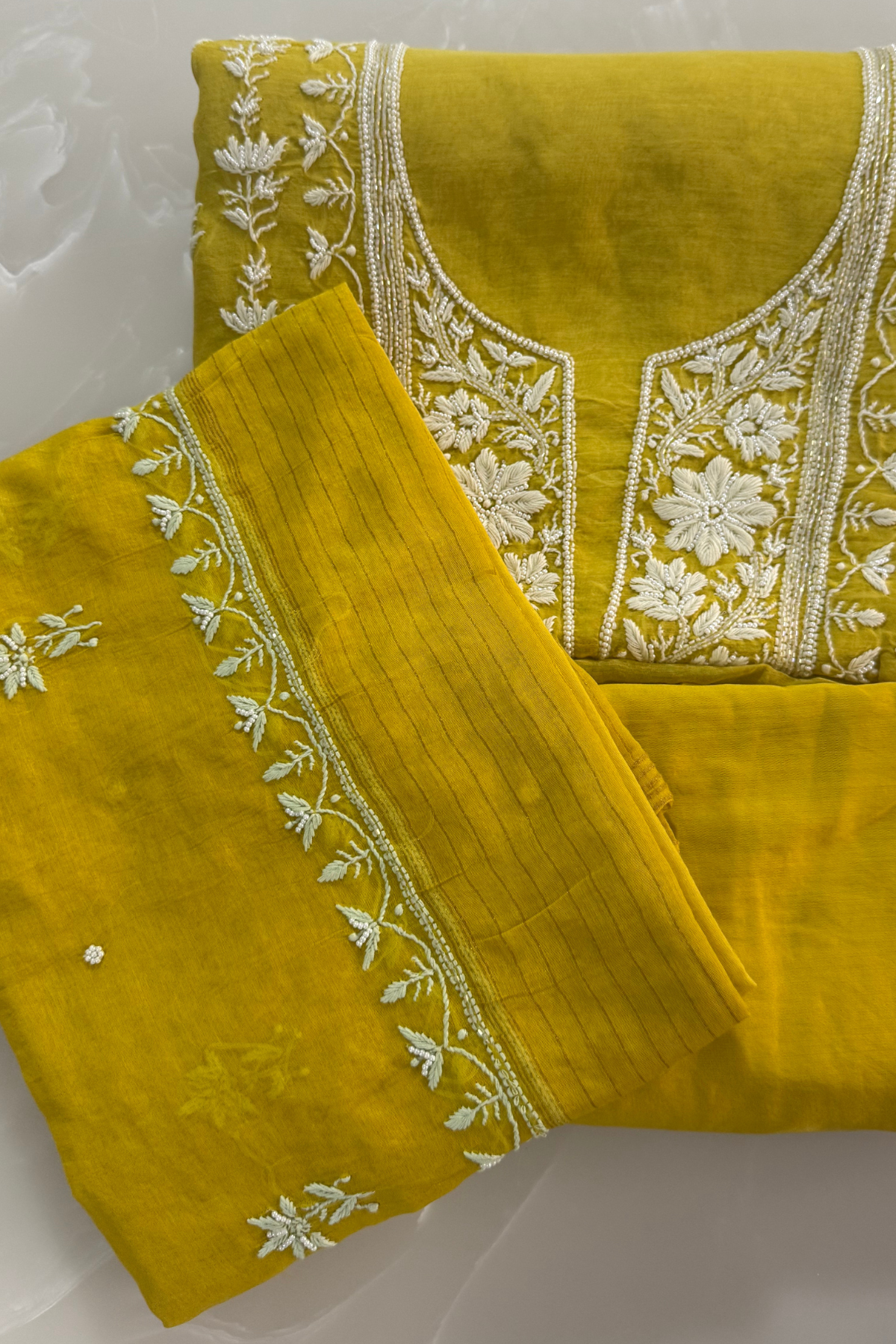 Yellow Mul Cotton Beadwork Suit Set