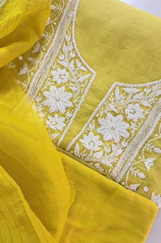 Yellow Mul Cotton Beadwork Suit Set