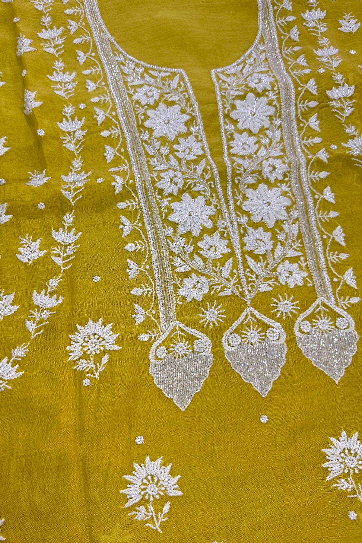 Yellow Mul Cotton Beadwork Suit Set