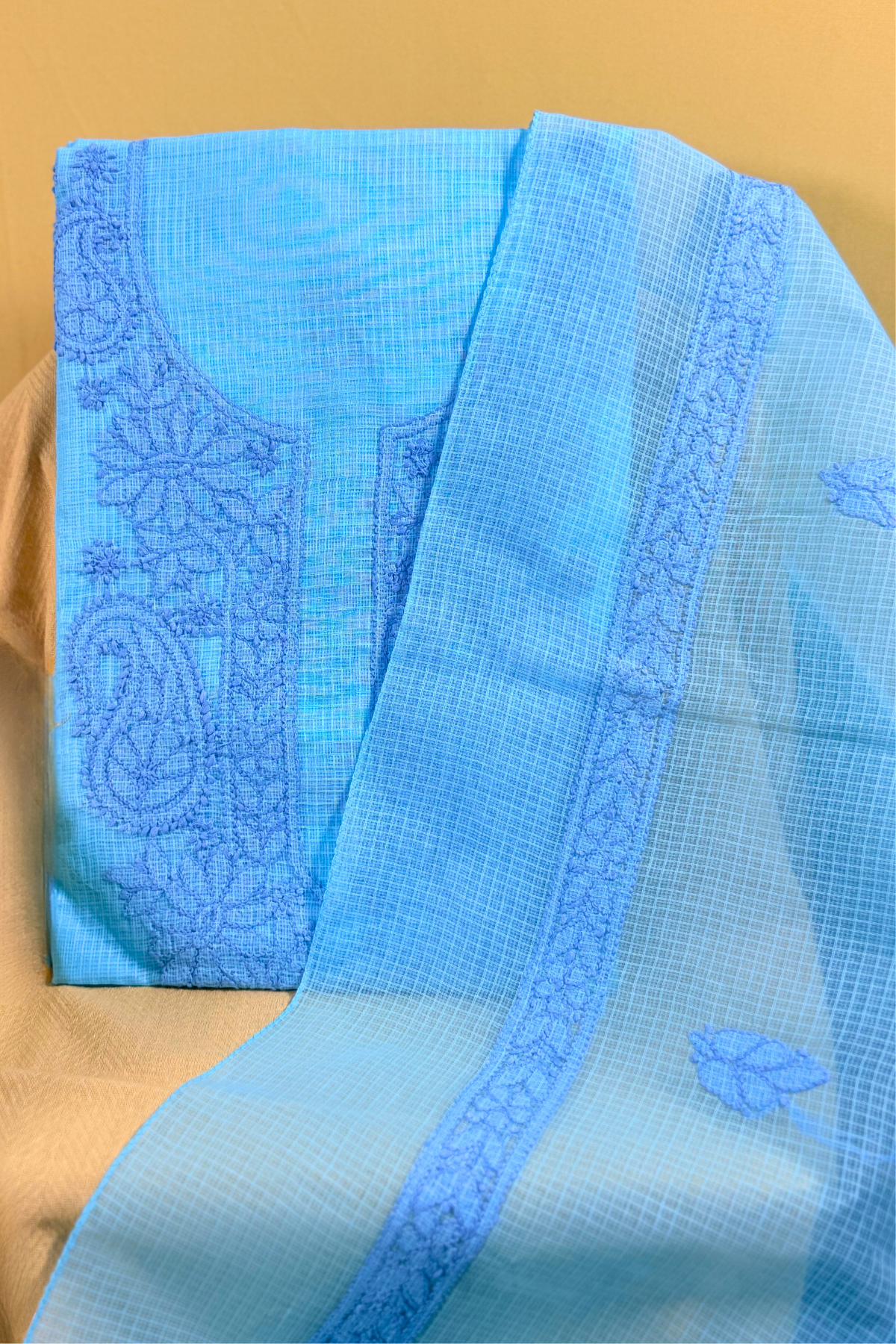 Chikankari Embroidered Kota Cotton Suit Set