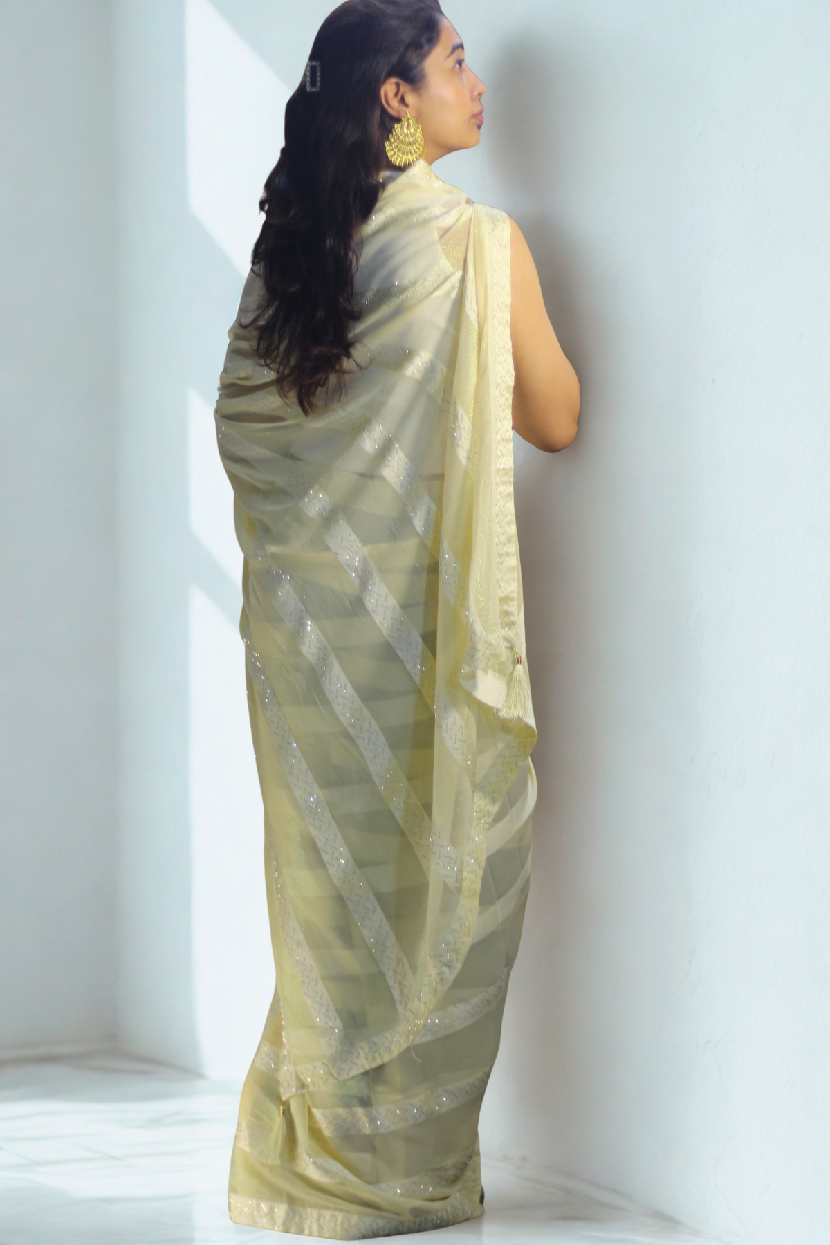 Yellow Georgette Saree with Rhinestone