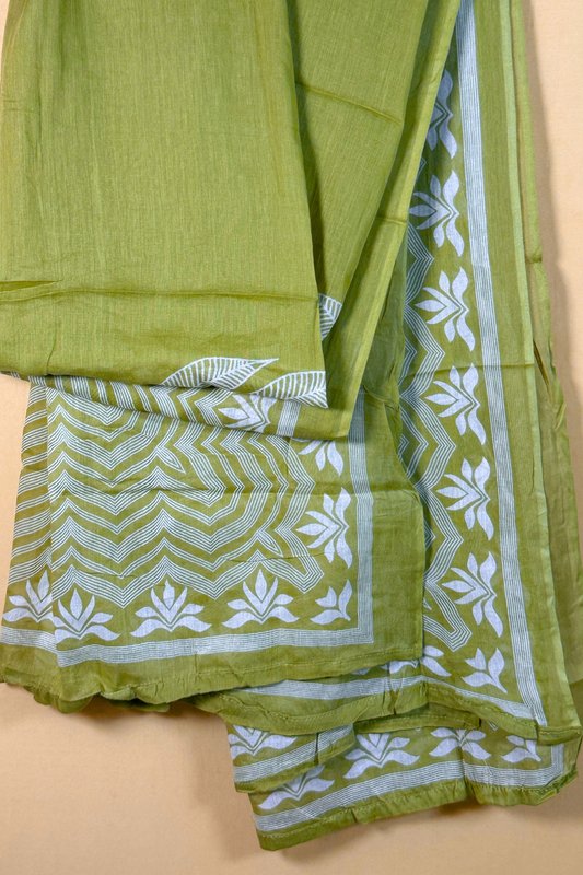 Cotton Suit Set with White Feather Print