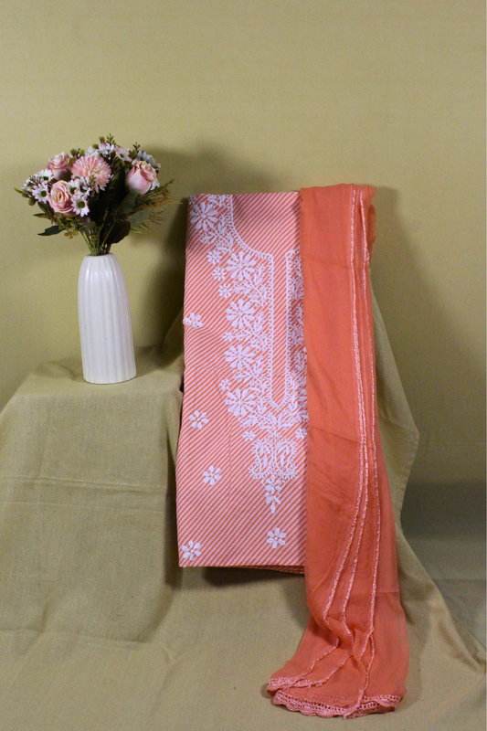 Cotton Chikankari Lehariya Suit Set