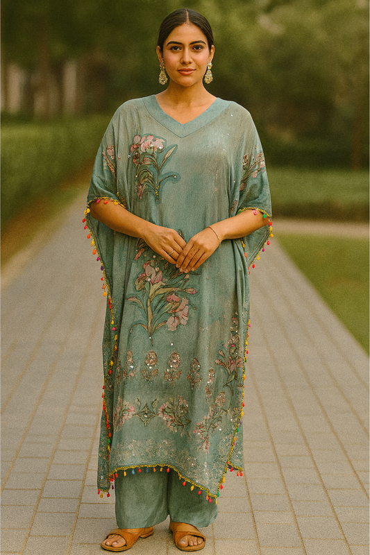 Green Floral Kaftan Set