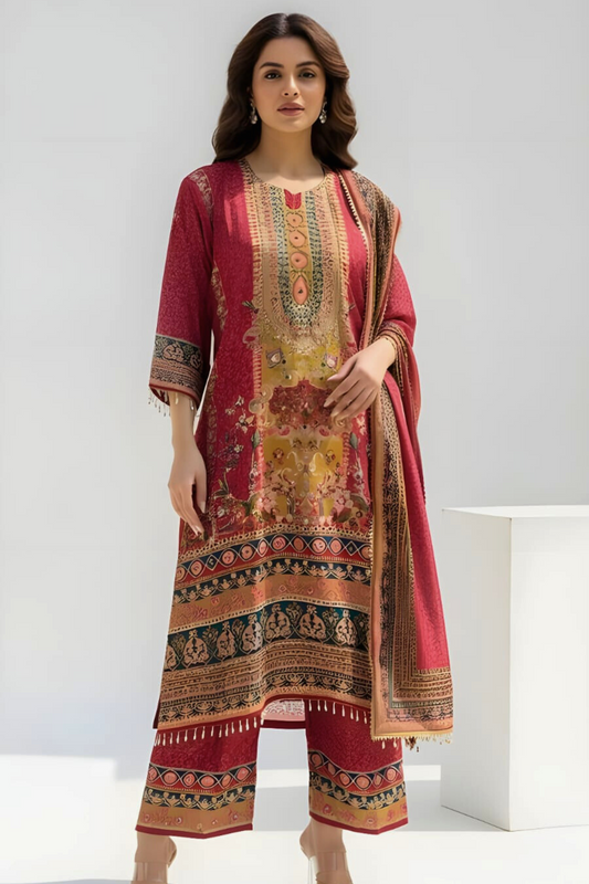 Red Rose Garden Digital Print Suit Set