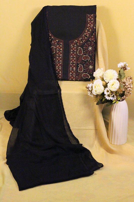 Chikankari Contrast Embroidered Suit Set