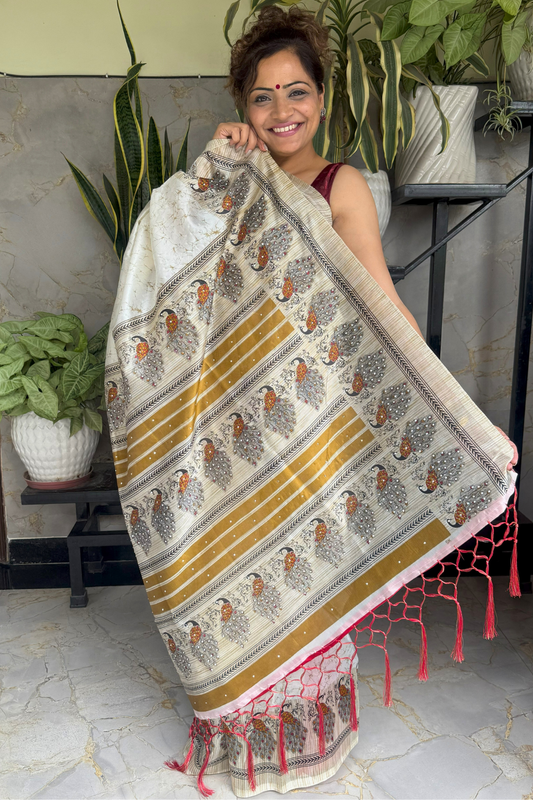 Bamboo Silk Peacock Motif Saree