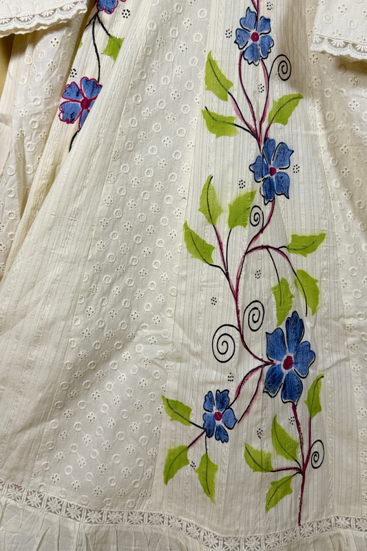 Cotton Anarkali with Hand-Painted Floral Design