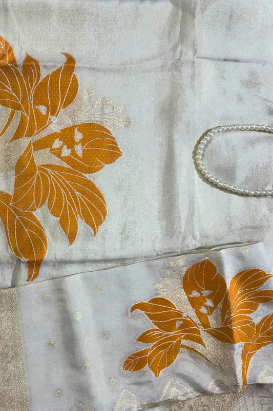 Shimmer Silk Orange flower Unstitched Suit Set