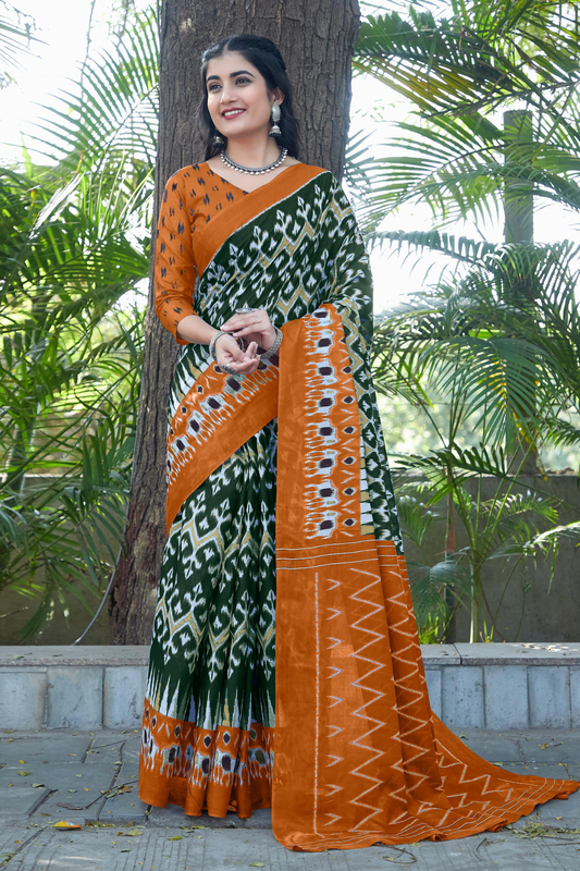 Marigold Elephant Ikkat Cotton Saree