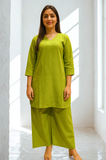 Green Cotton Palazzo Set