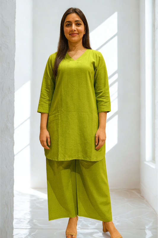 Green Cotton Palazzo Set